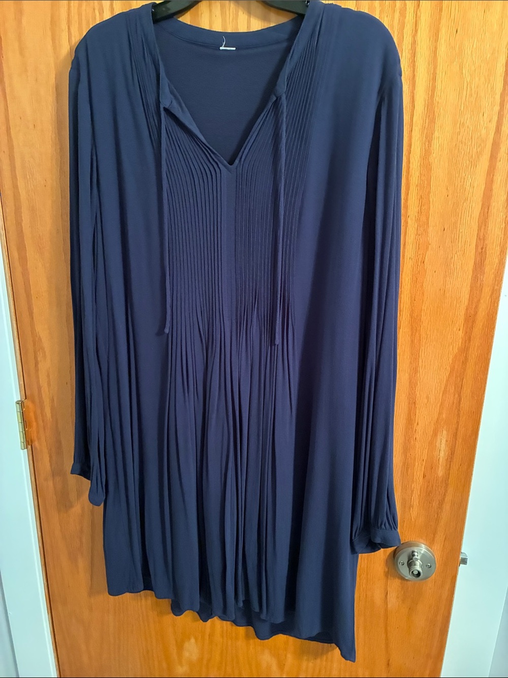 Lily Navy Blue Long Sleeve Pleated Tunic Dress